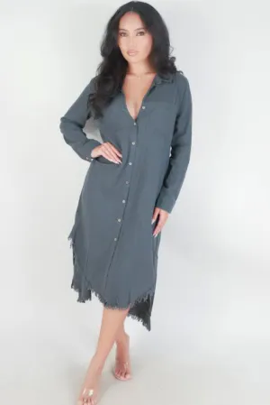 FRAYED HEM BUTTON DOWN DRESS