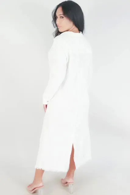 FRAYED HEM BUTTON DOWN DRESS