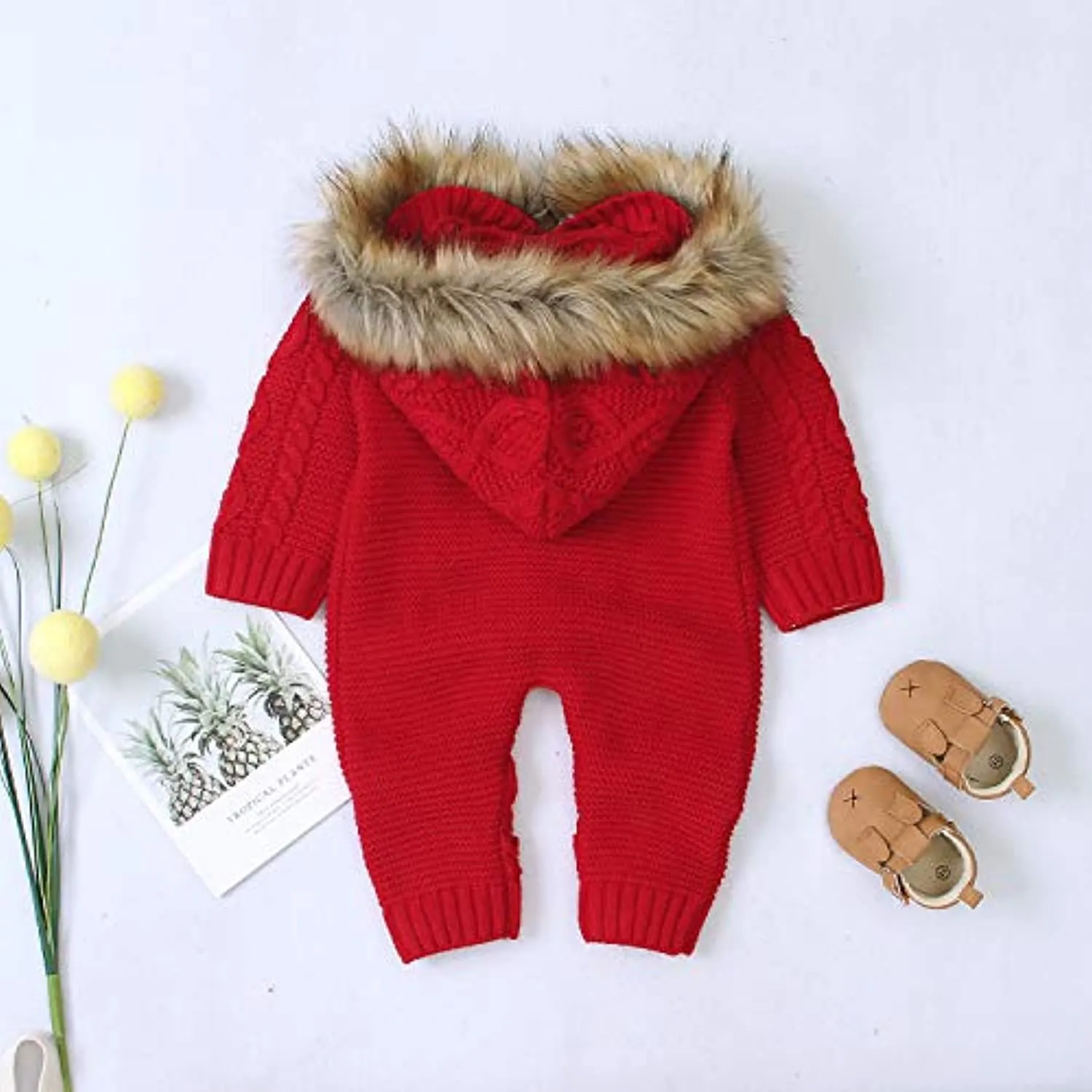 Fur Hooded Sweater Rompers
