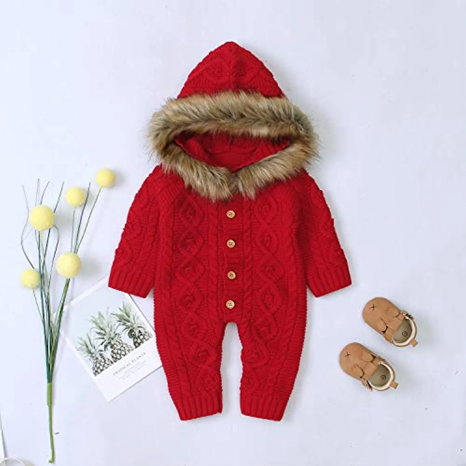 Fur Hooded Sweater Rompers