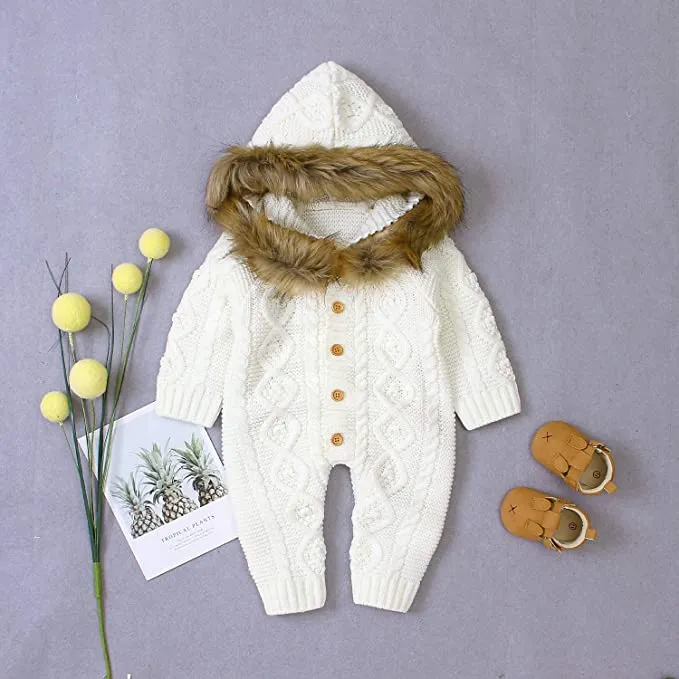 Fur Hooded Sweater Rompers
