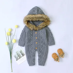 Fur Hooded Sweater Rompers