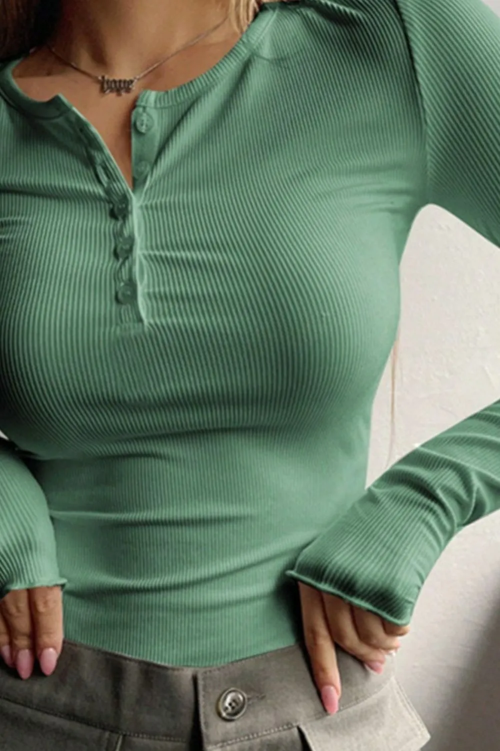 Half Button Long Sleeve T-Shirt S-L