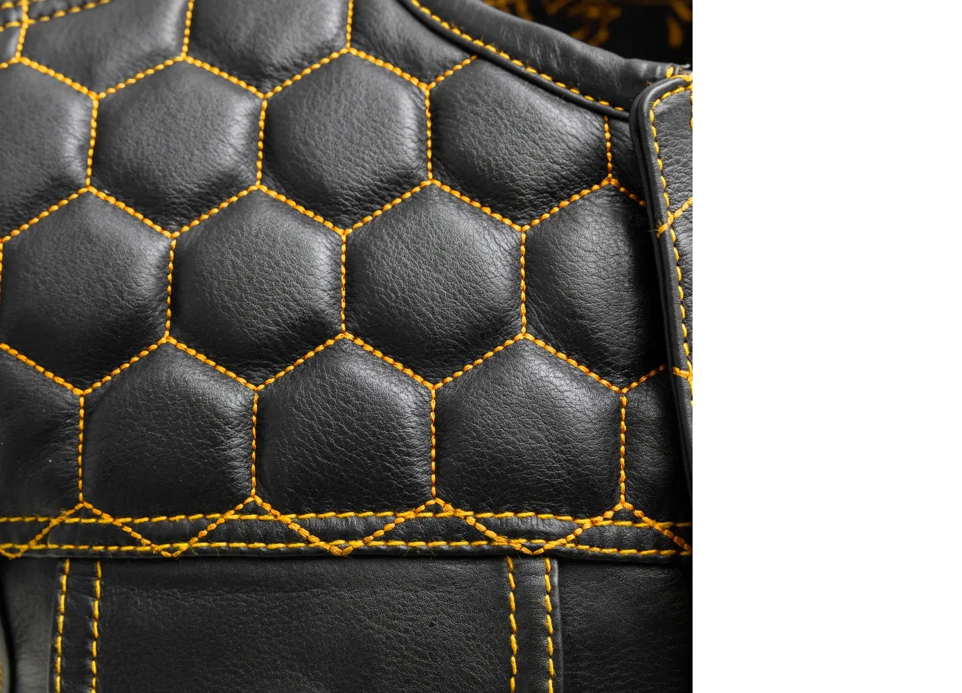 HL11049YELLOW Men's No Collar Club Style Leather Vest Honey Comb Stitch
