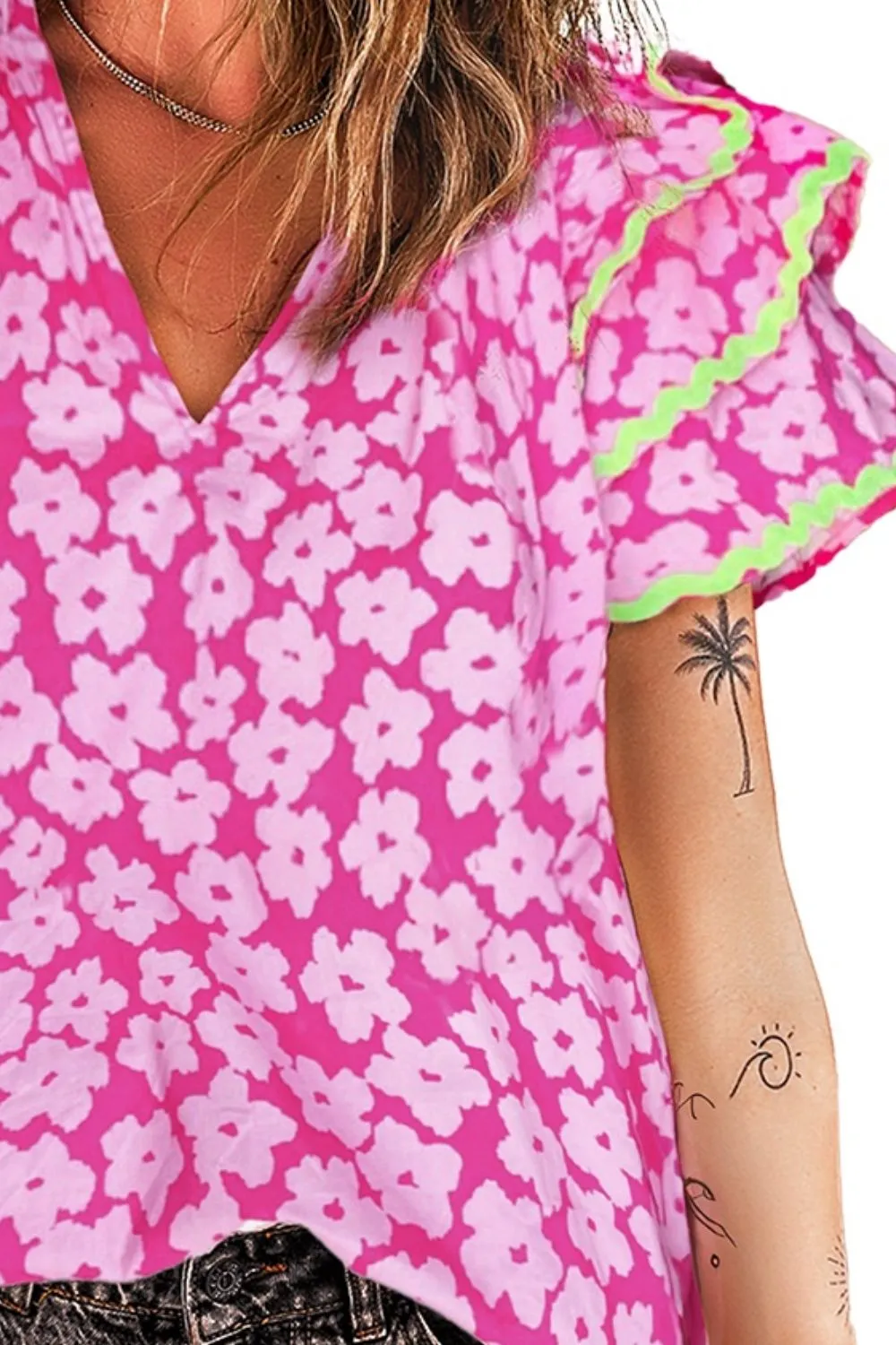 Hunter V-Neck Flounce Sleeve Blouse