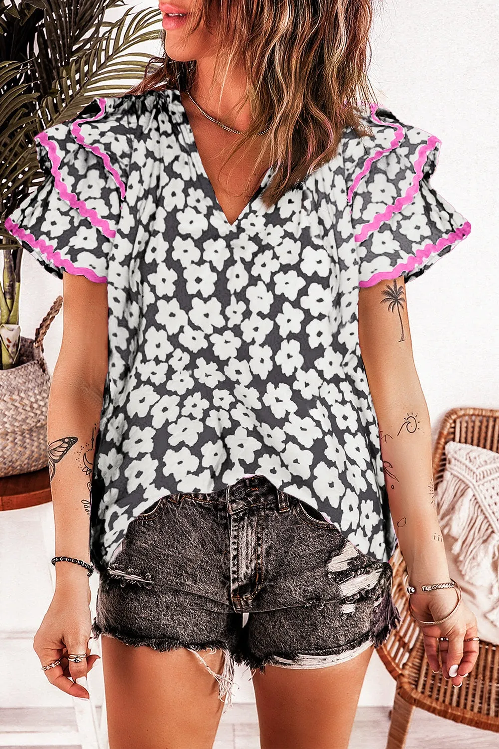 Hunter V-Neck Flounce Sleeve Blouse