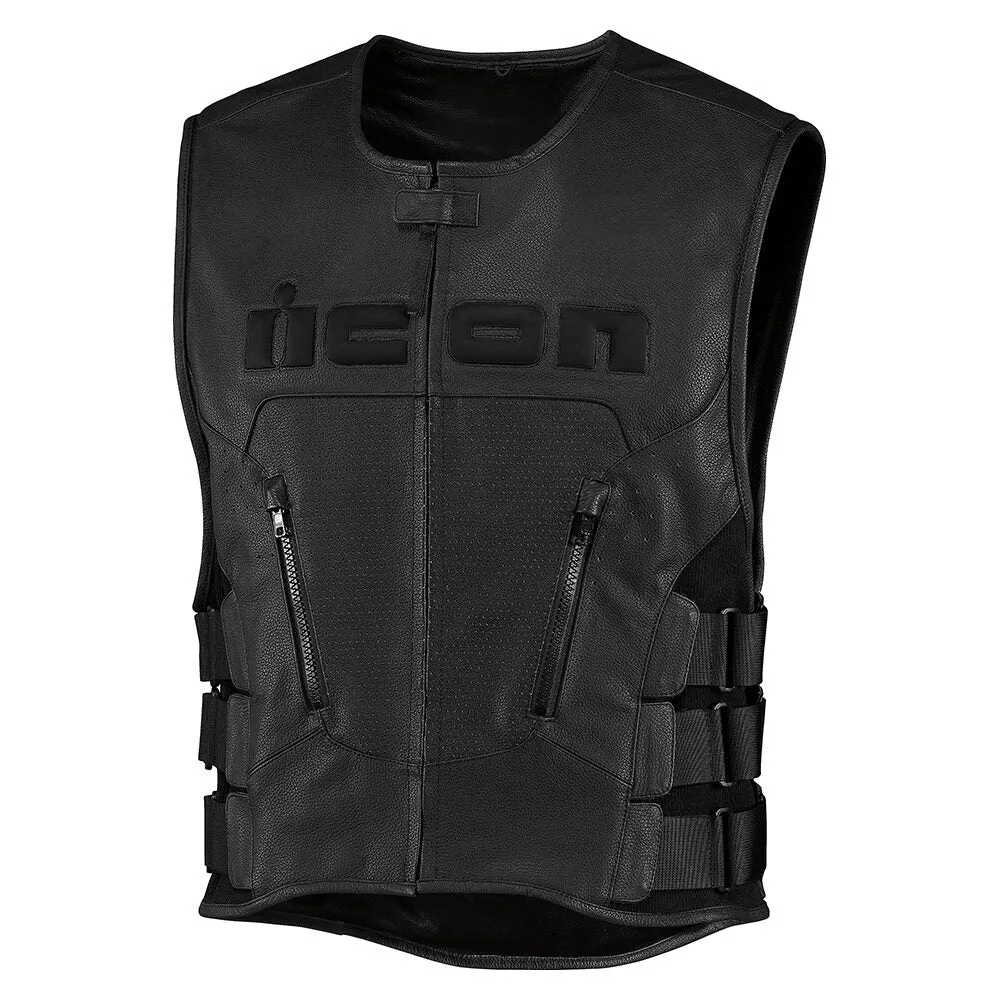Icon Regulator D3O Mens Motorcycle Leather Vest - Black