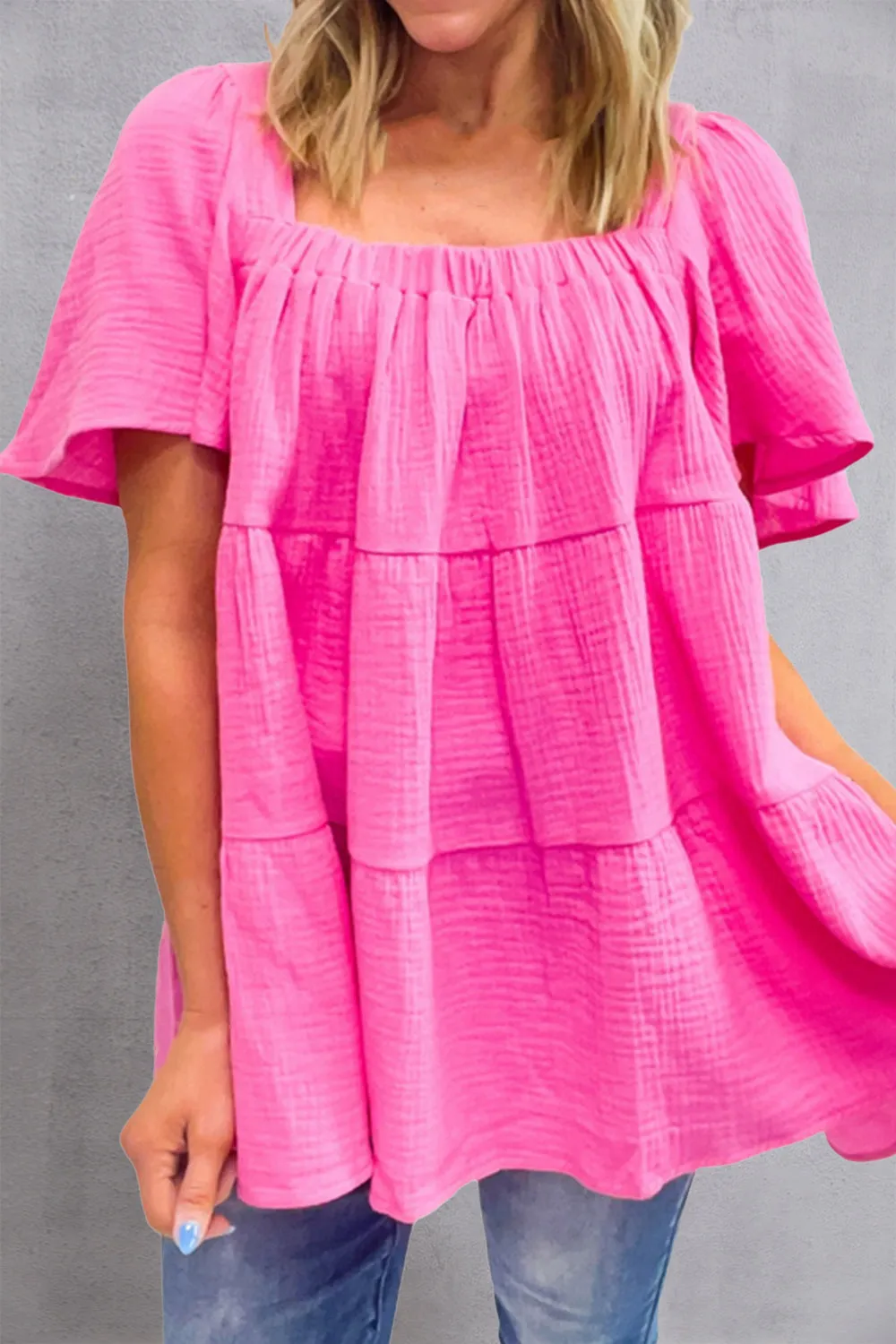 Isla Square Neck Short Sleeve Blouse