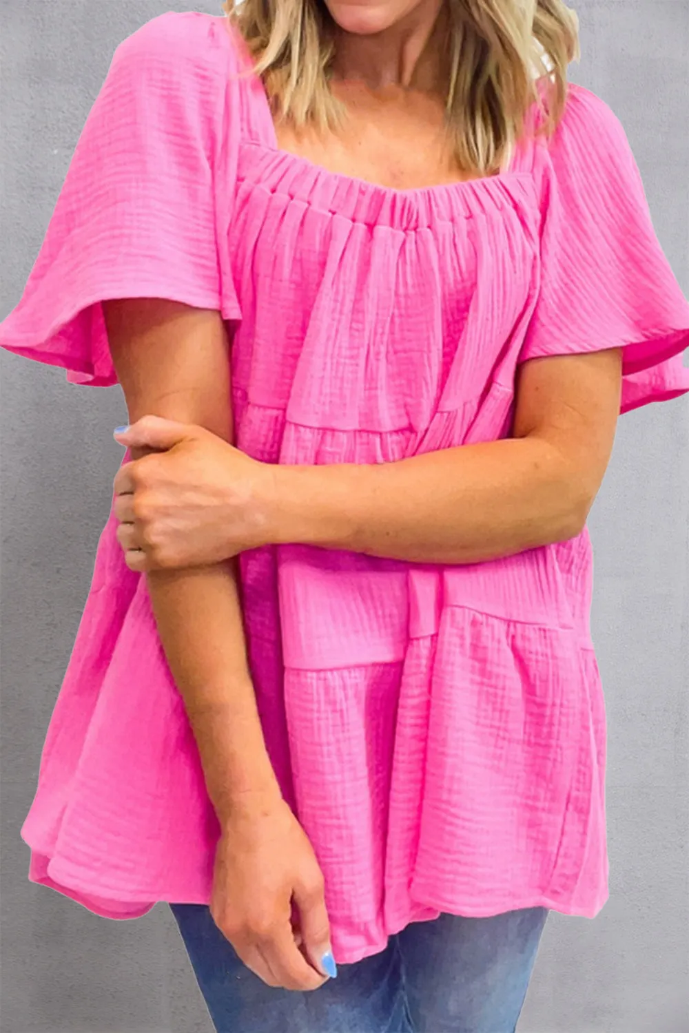 Isla Square Neck Short Sleeve Blouse
