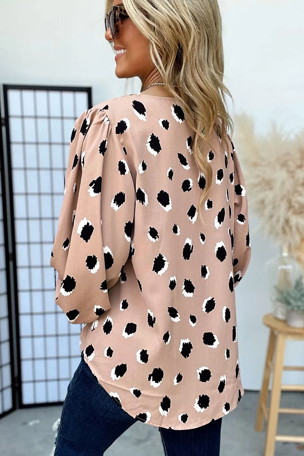KaleaBoutique Classic Leopard V Neck Bracelet Sleeve Blouse