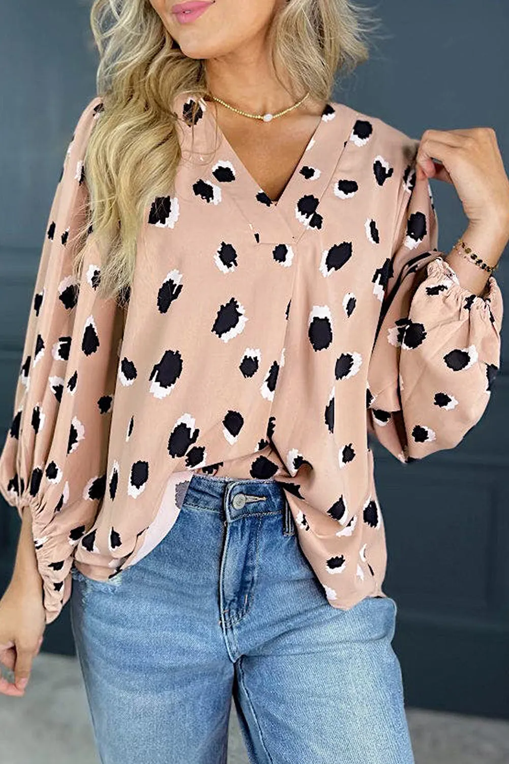 KaleaBoutique Classic Leopard V Neck Bracelet Sleeve Blouse