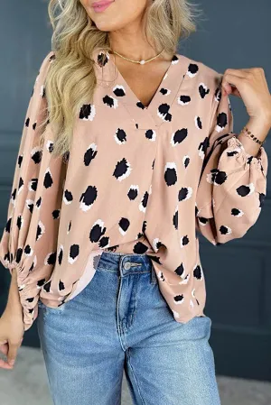KaleaBoutique Classic Leopard V Neck Bracelet Sleeve Blouse