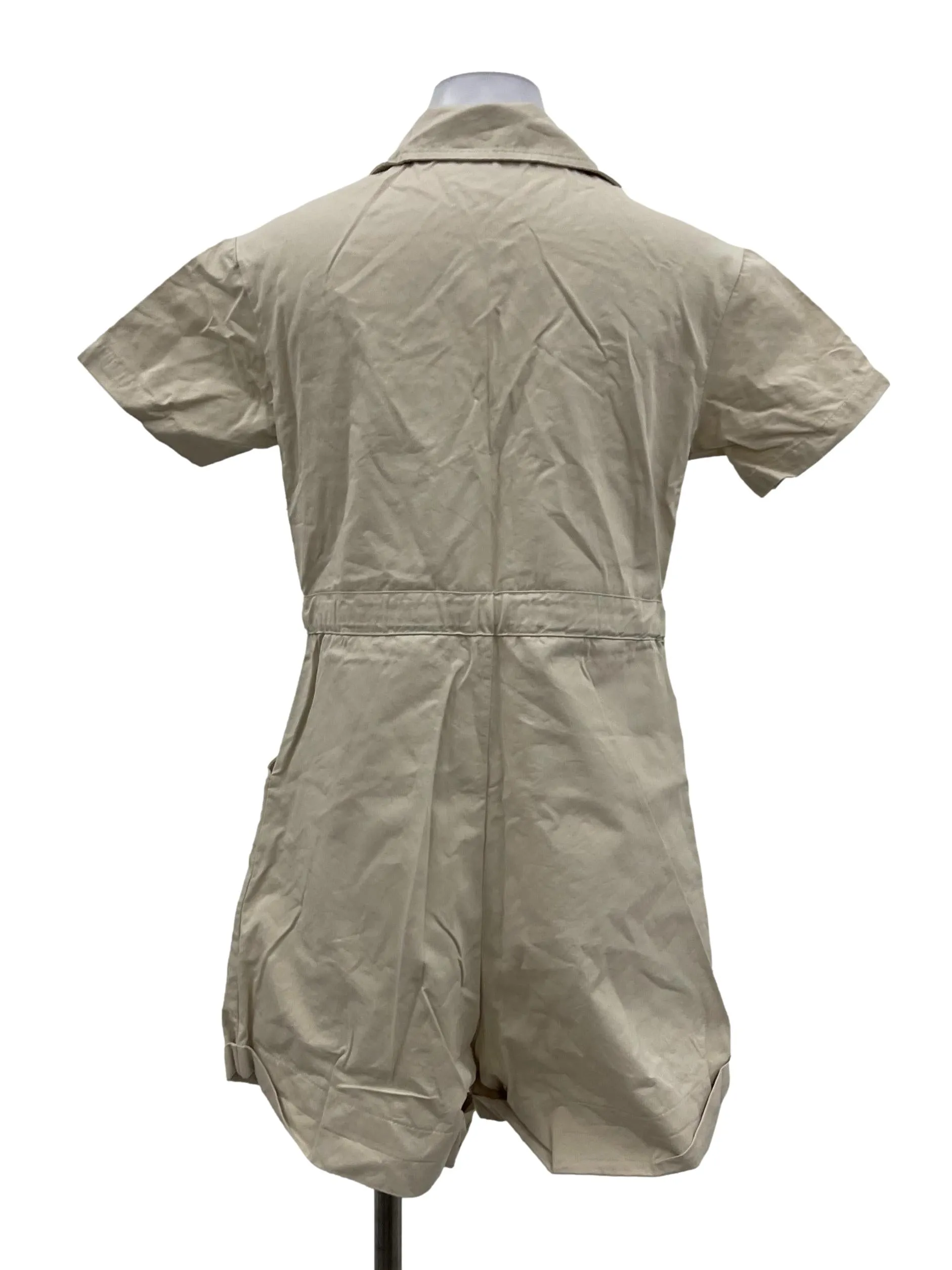 Khaki Nude Button Down Romper