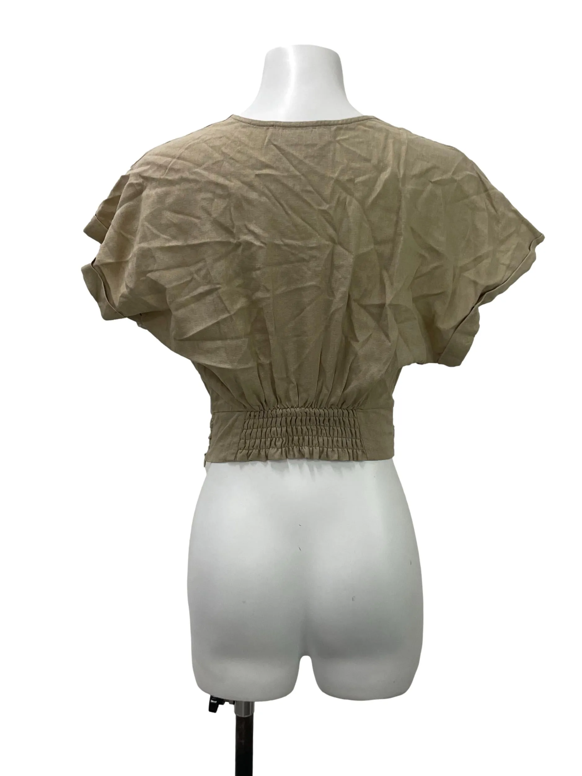 Khaki V Neck Twist Crop Top
