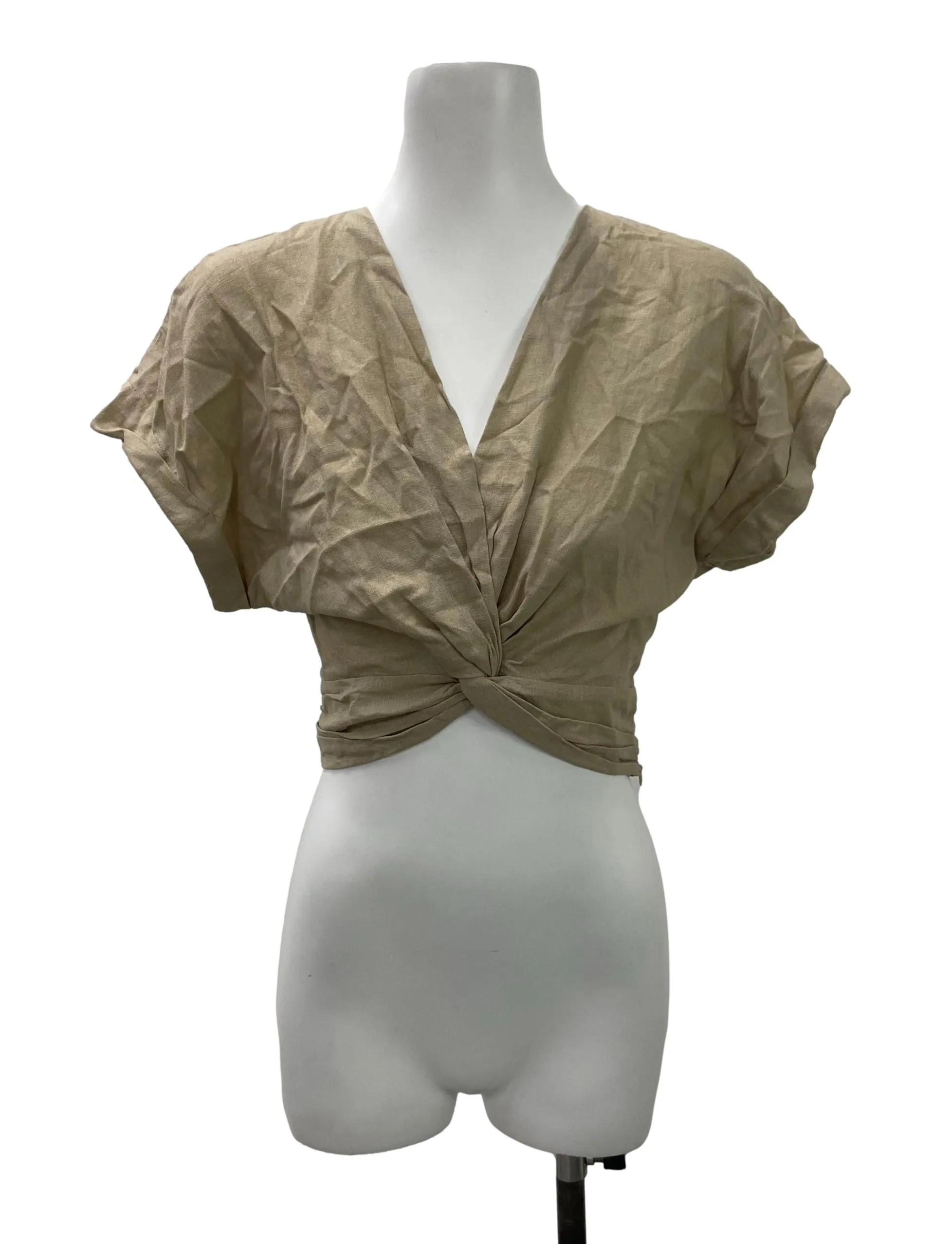 Khaki V Neck Twist Crop Top