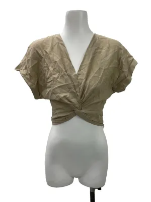 Khaki V Neck Twist Crop Top