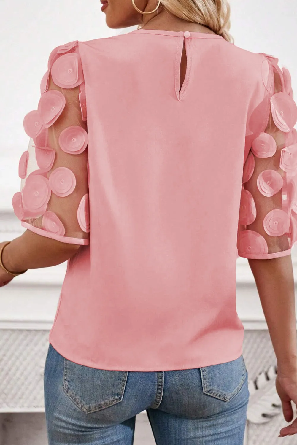 Kyler Applique Round Neck Half Sleeve Blouse
