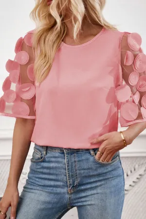 Kyler Applique Round Neck Half Sleeve Blouse