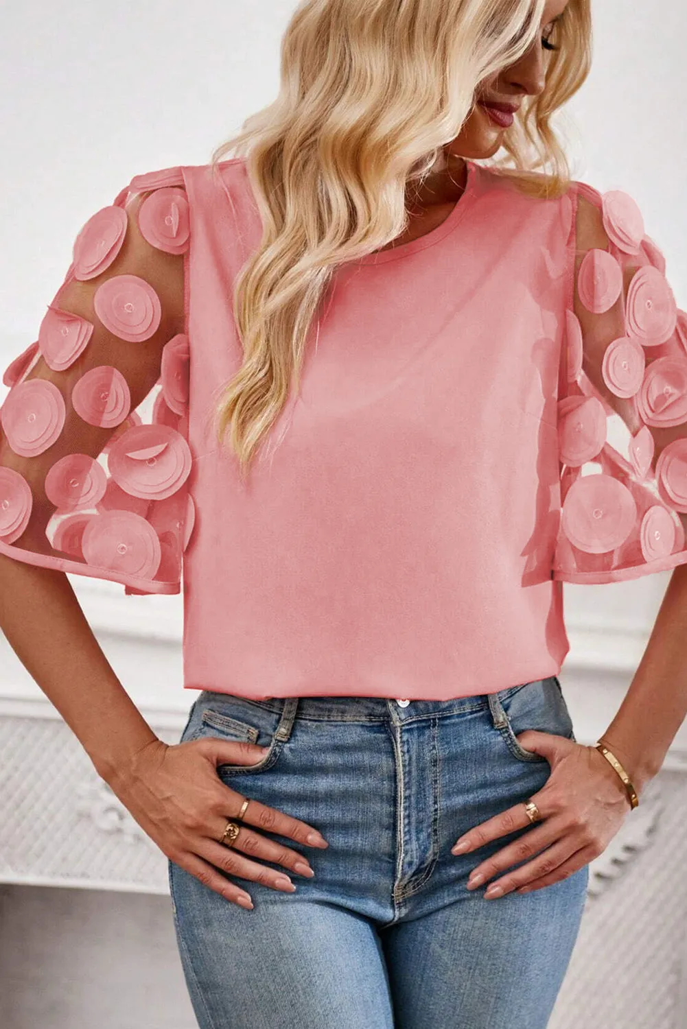 Kyler Applique Round Neck Half Sleeve Blouse