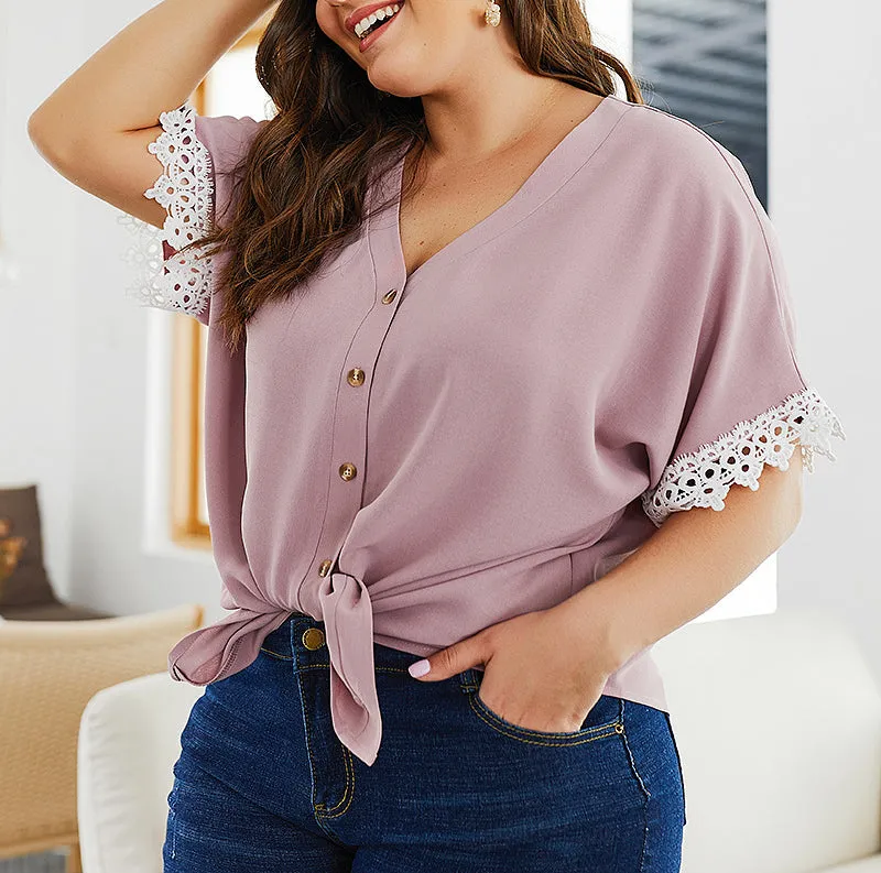 Lace Patchwork Sexy V Neck Women Top