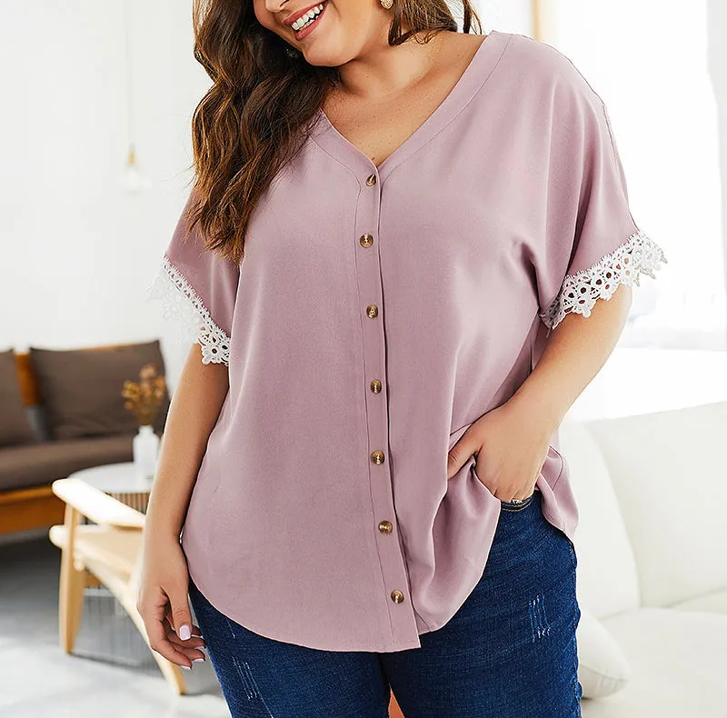 Lace Patchwork Sexy V Neck Women Top