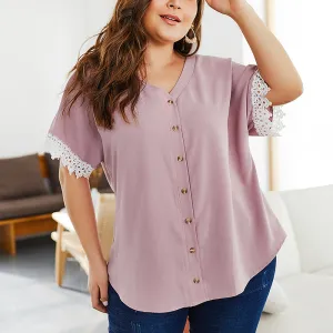 Lace Patchwork Sexy V Neck Women Top