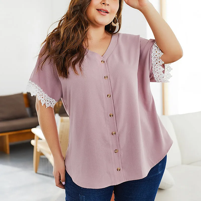 Lace Patchwork Sexy V Neck Women Top