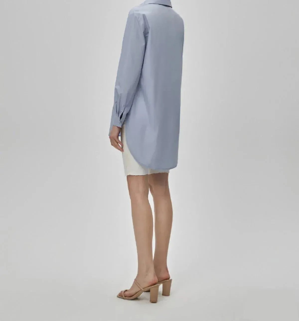 Ladies High Low Collar Shirt Blue