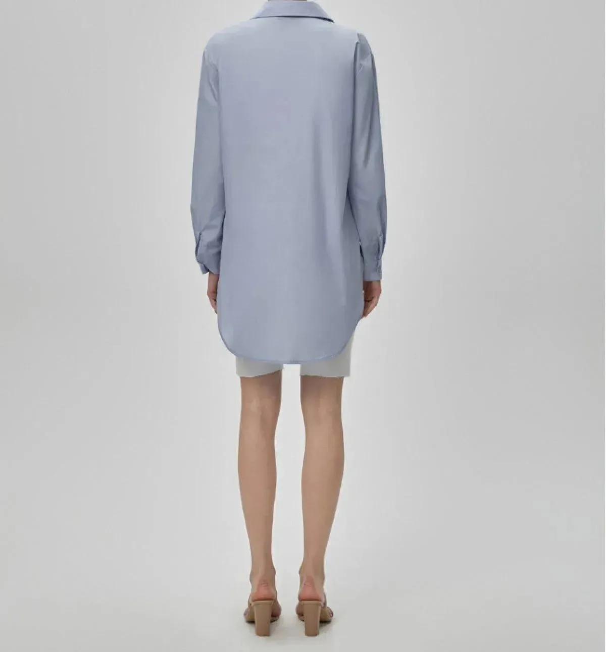 Ladies High Low Collar Shirt Blue