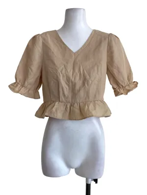 Latte Textured V Neck Top