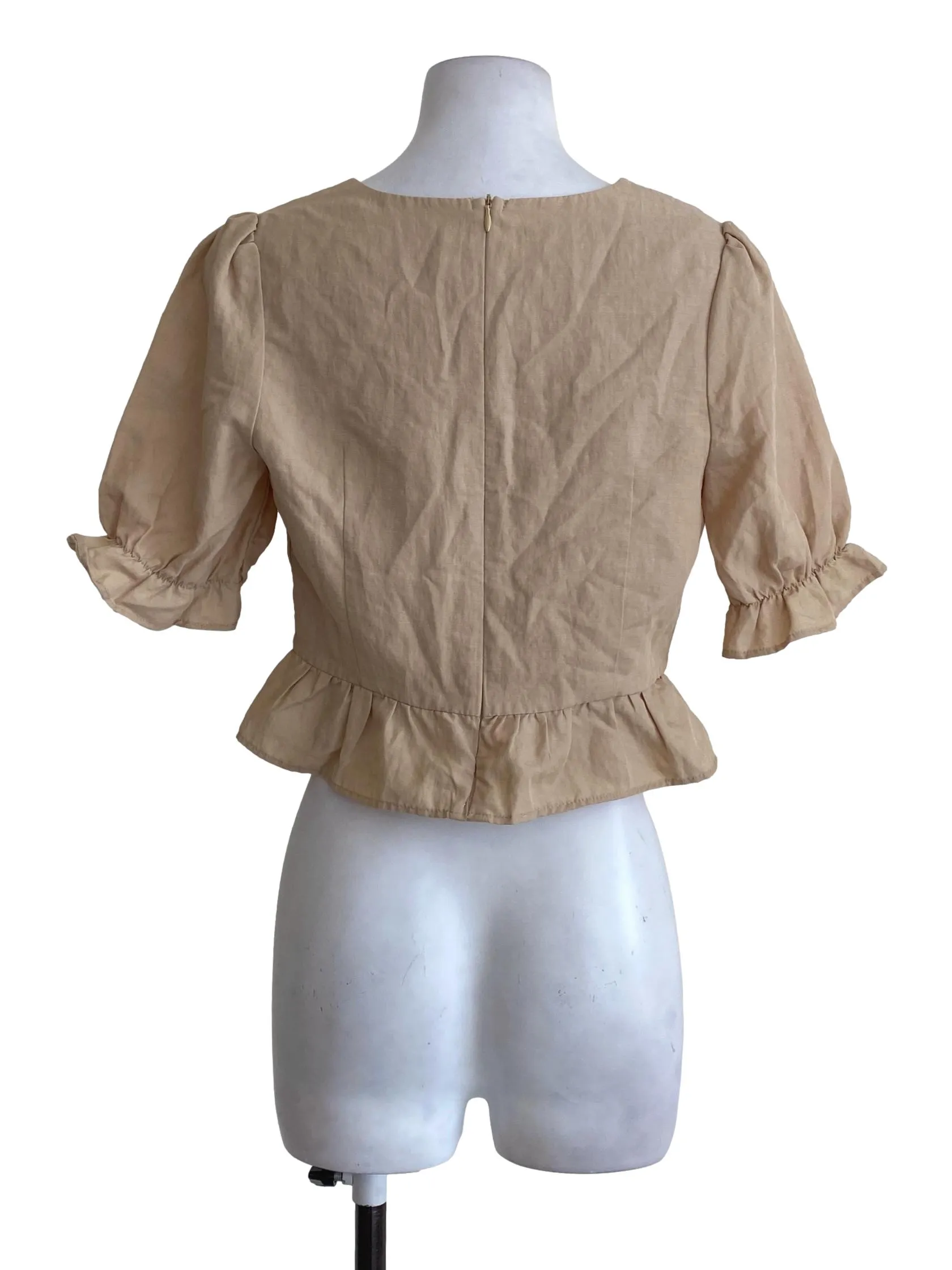 Latte Textured V Neck Top