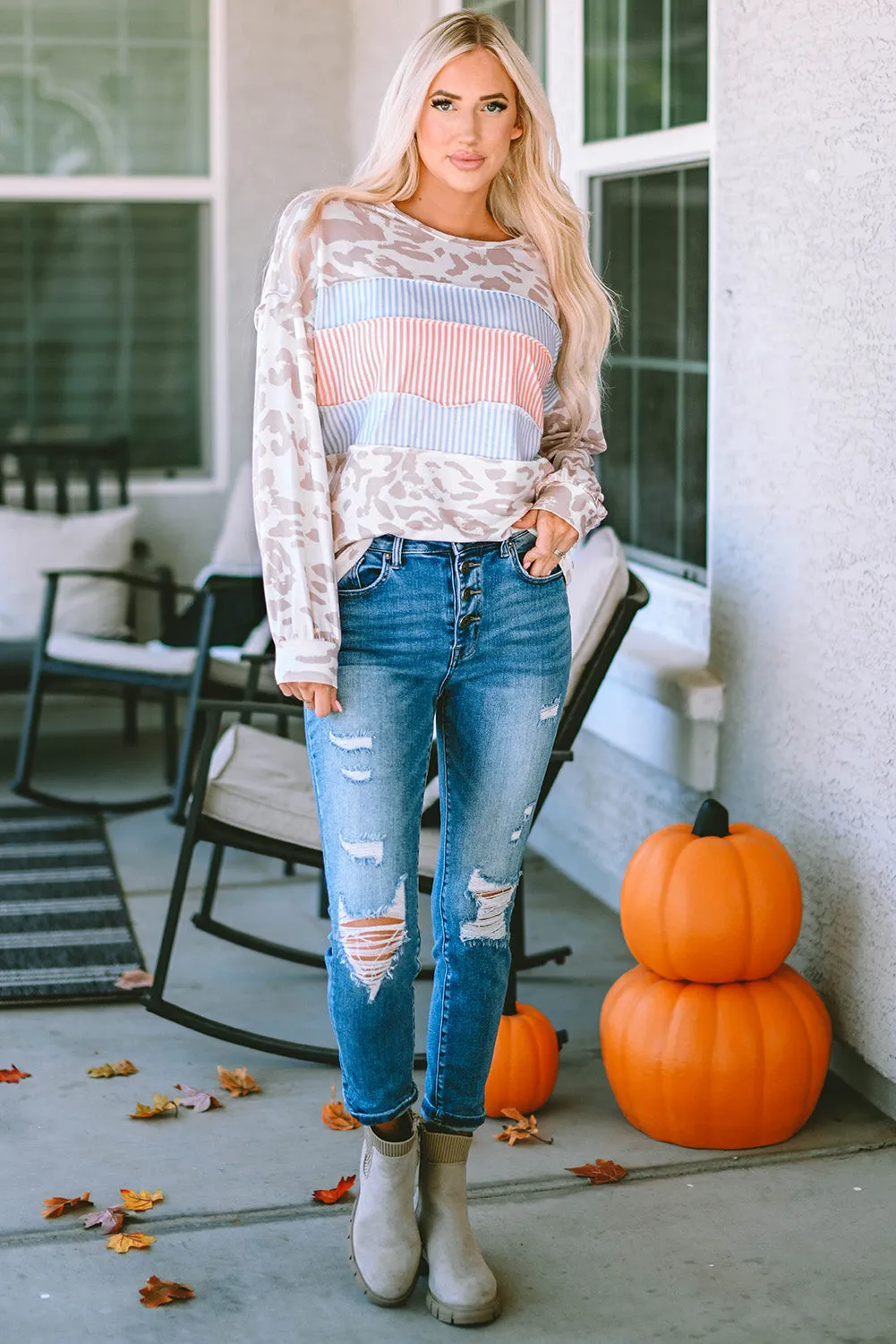 Lila Round Neck Color Block Dropped Shoulder Tee