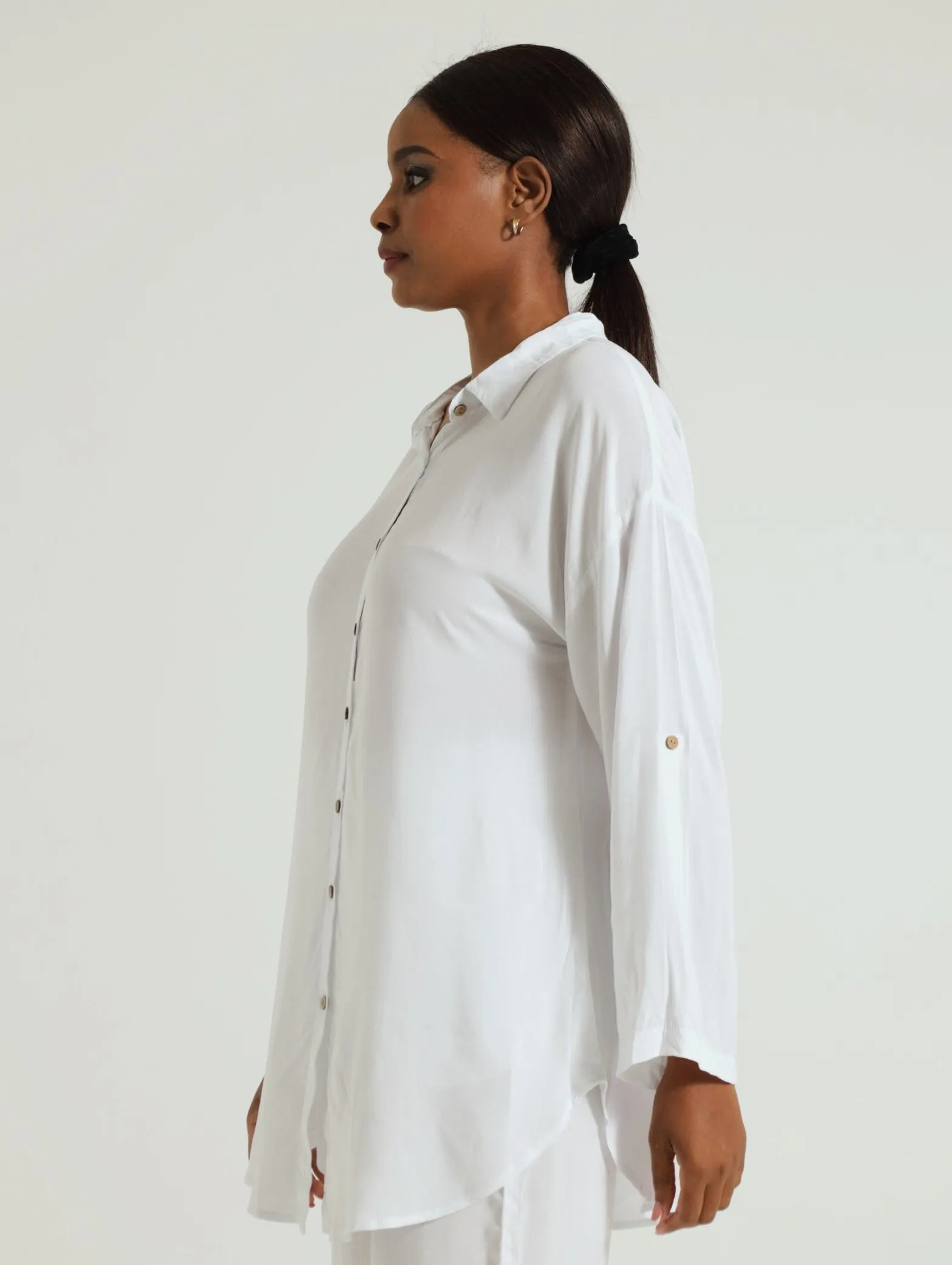 Long Sleeve Sheer Shirt - White