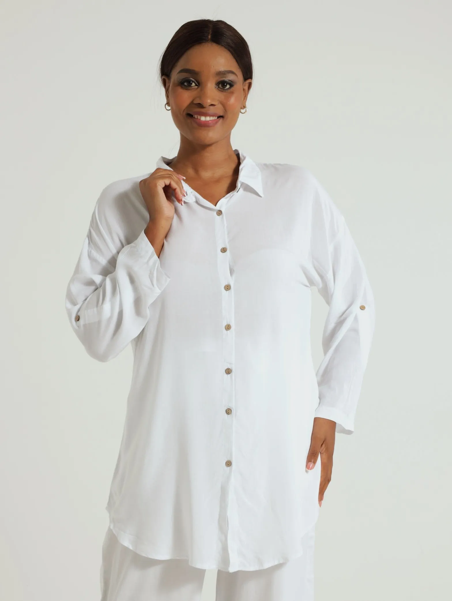 Long Sleeve Sheer Shirt - White