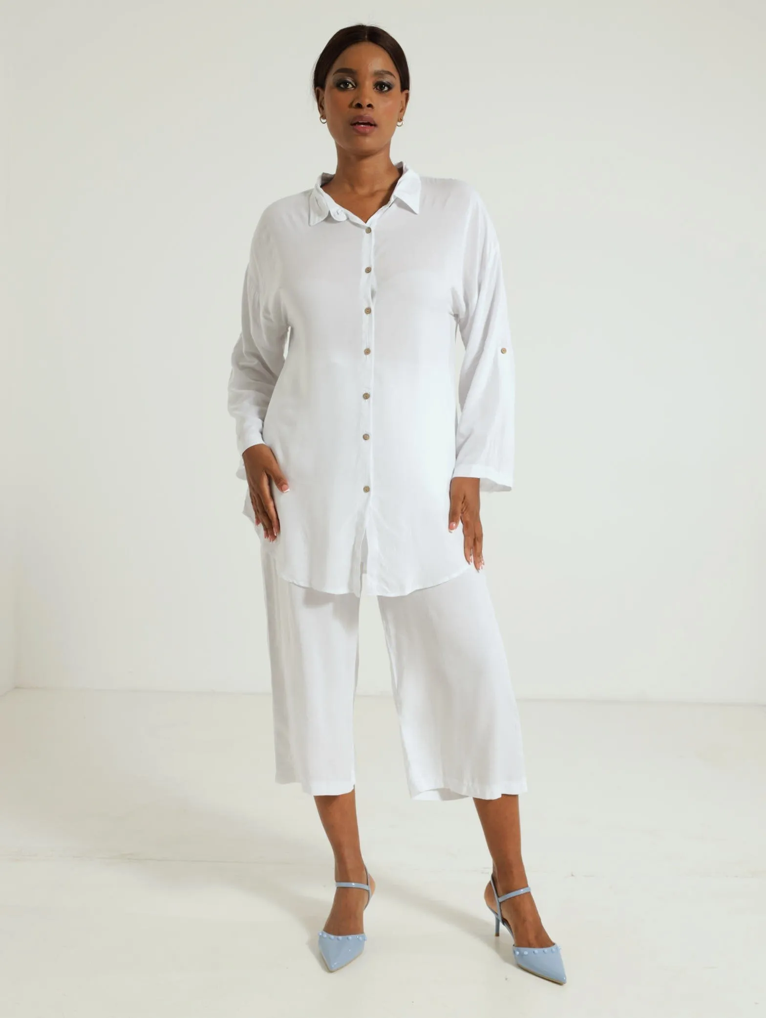 Long Sleeve Sheer Shirt - White