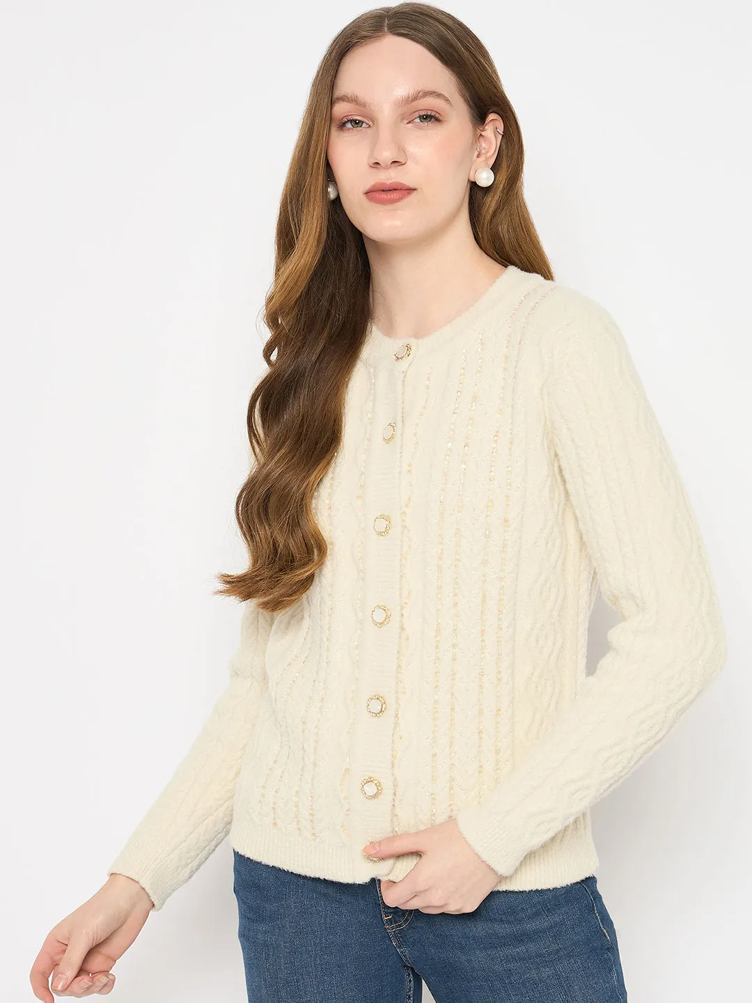 Madame Cable Knit Beige Cardigan