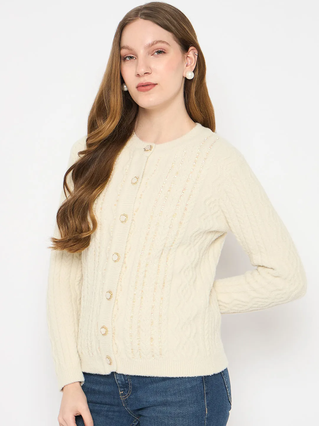 Madame Cable Knit Beige Cardigan