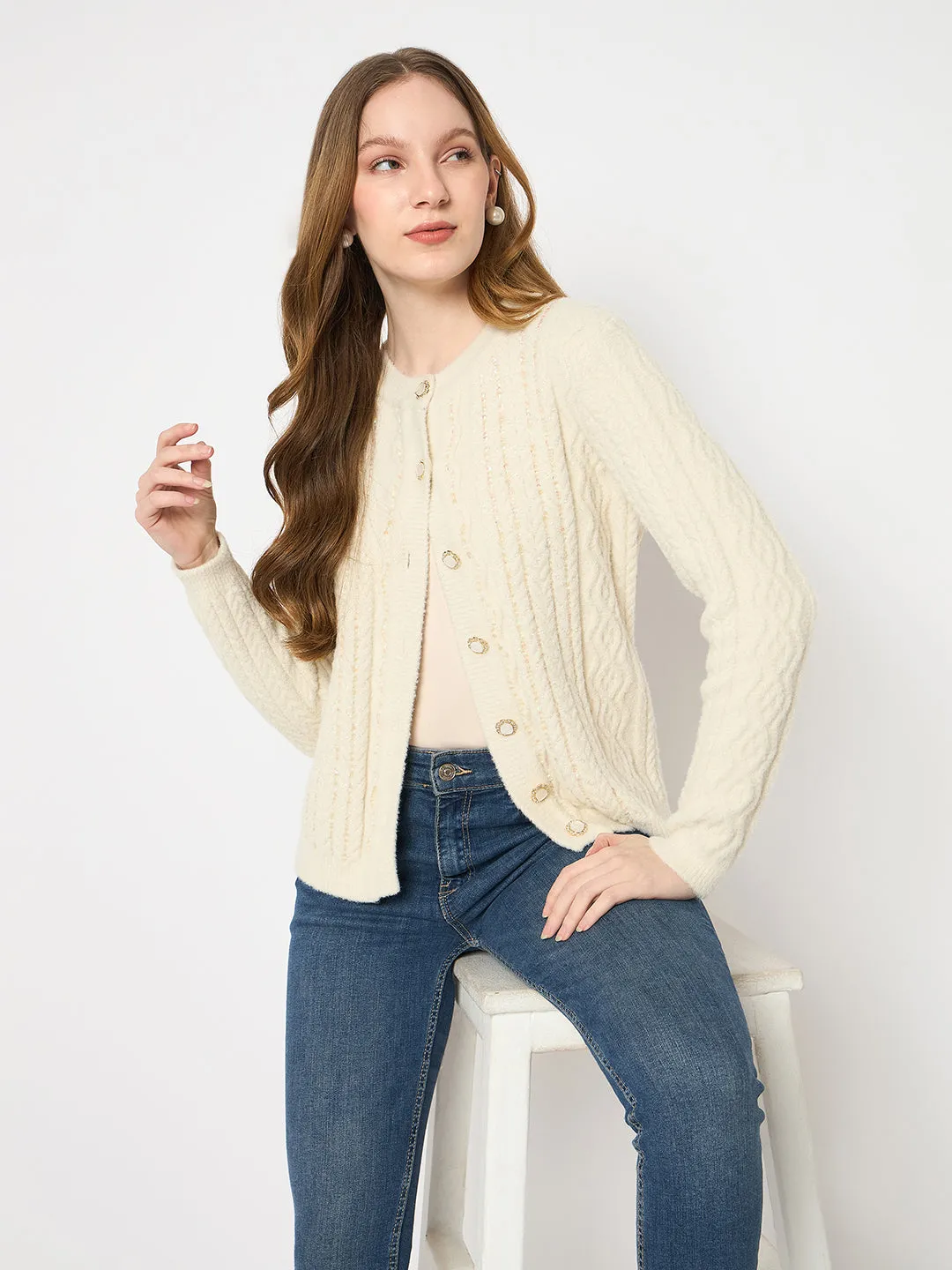 Madame Cable Knit Beige Cardigan