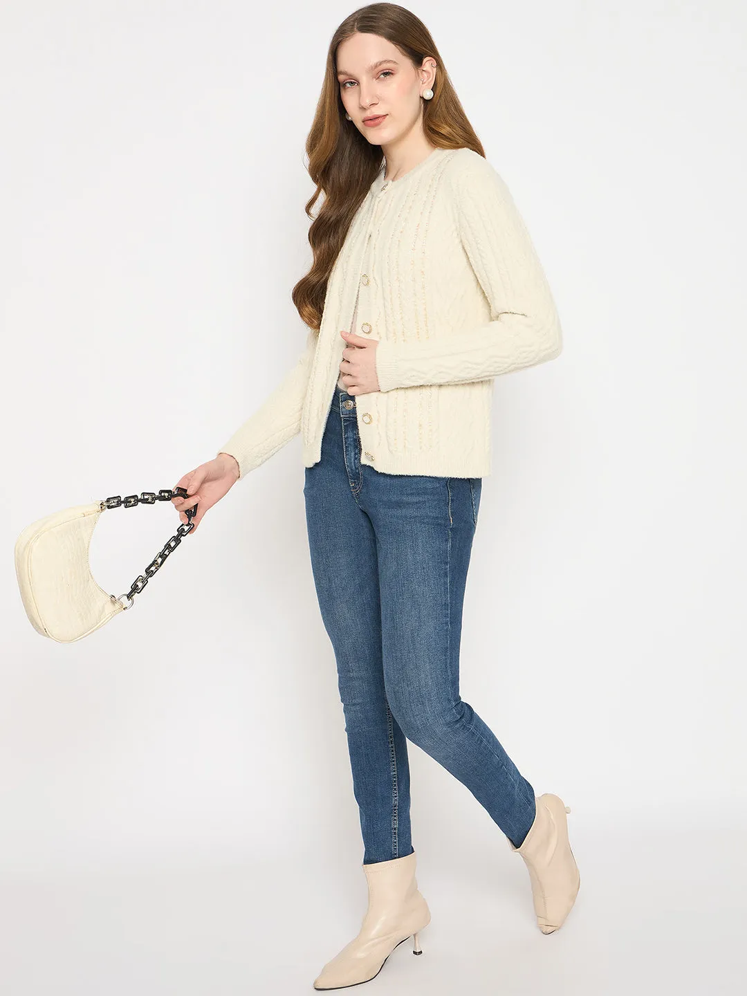 Madame Cable Knit Beige Cardigan