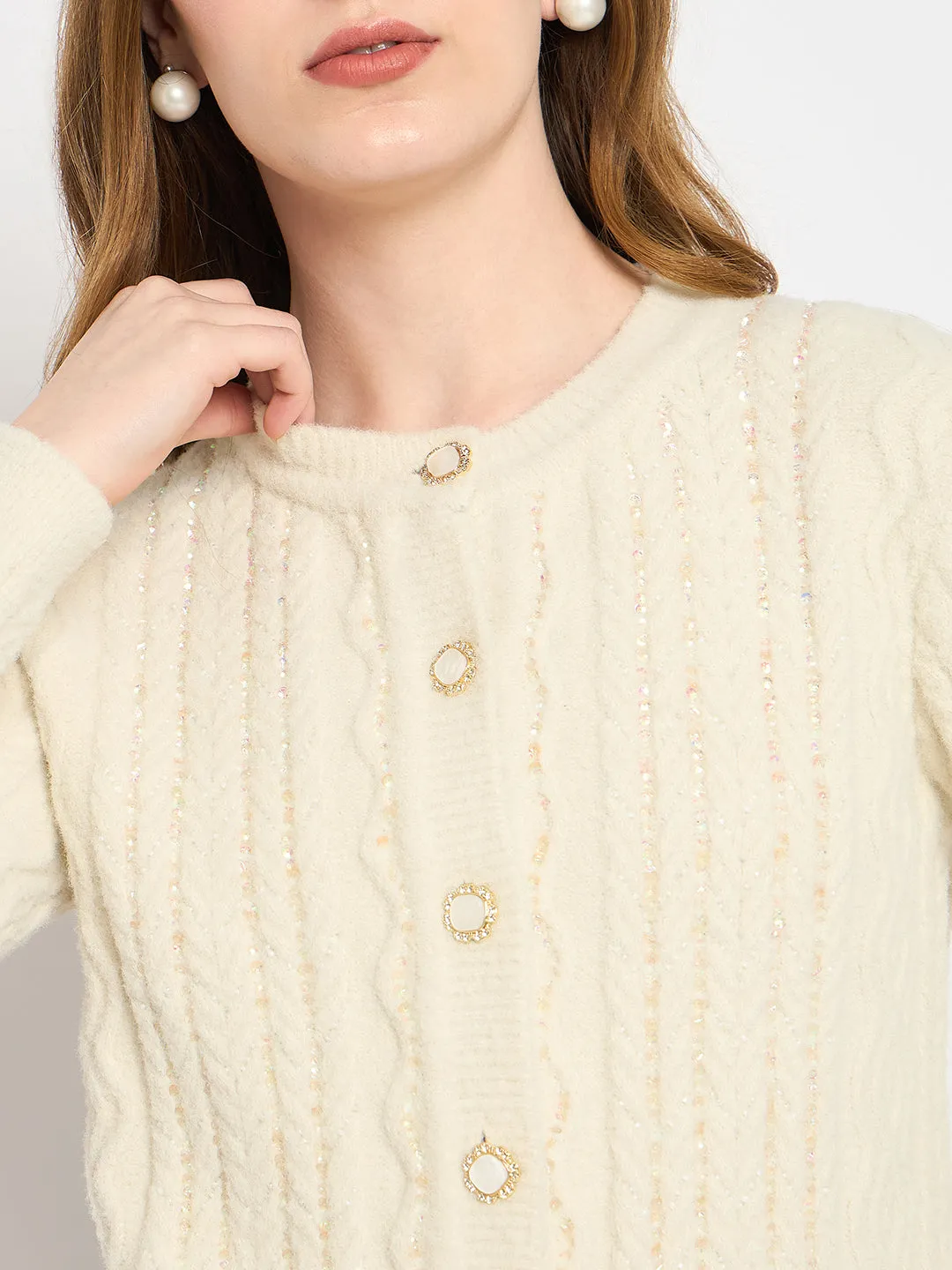 Madame Cable Knit Beige Cardigan