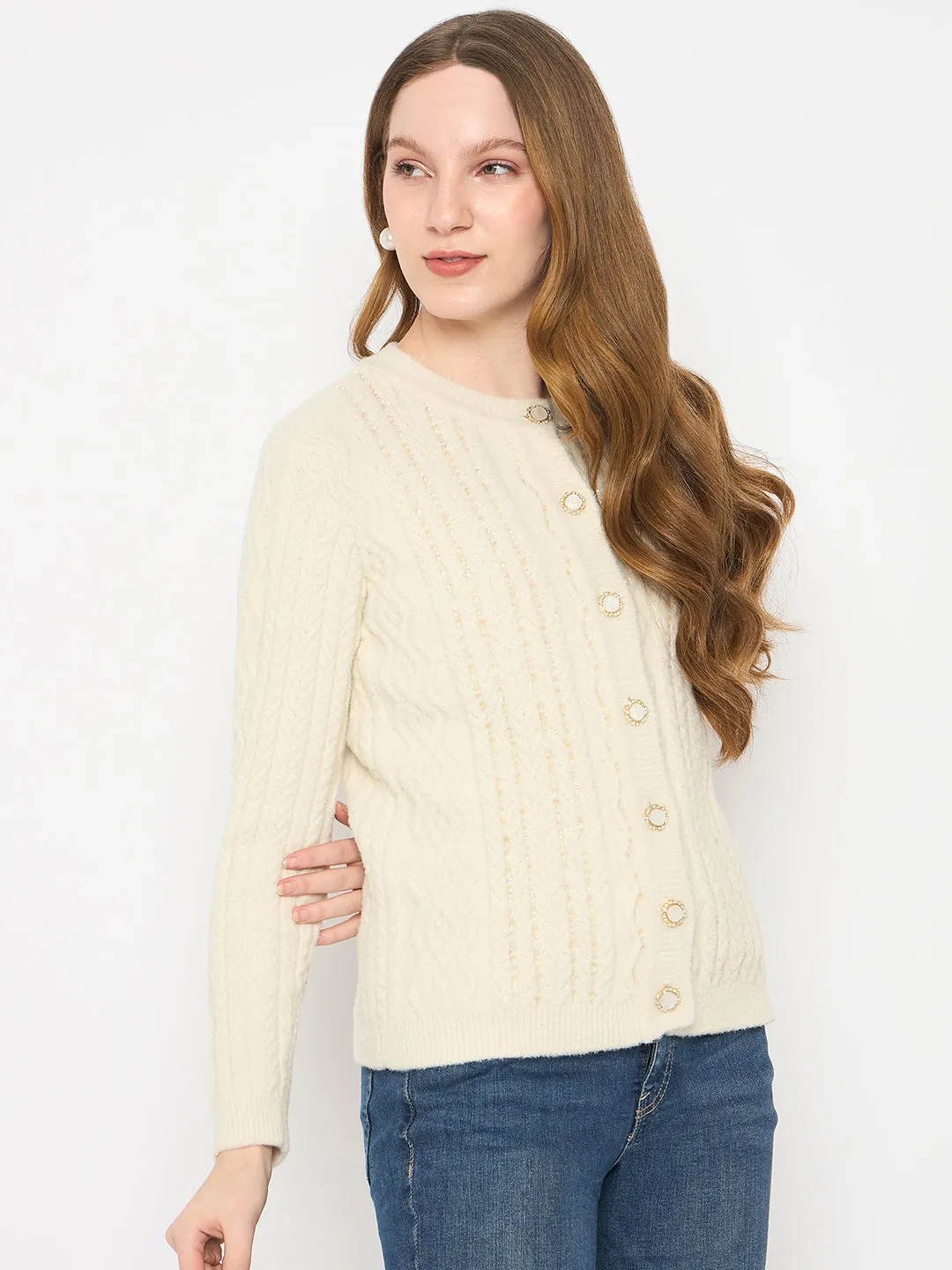 Madame Cable Knit Beige Cardigan