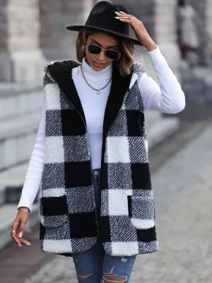 Maisy Plaid Hooded Vest with Pockets