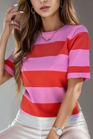Meggie Color Block Round Neck Short Sleeve T-Shirt