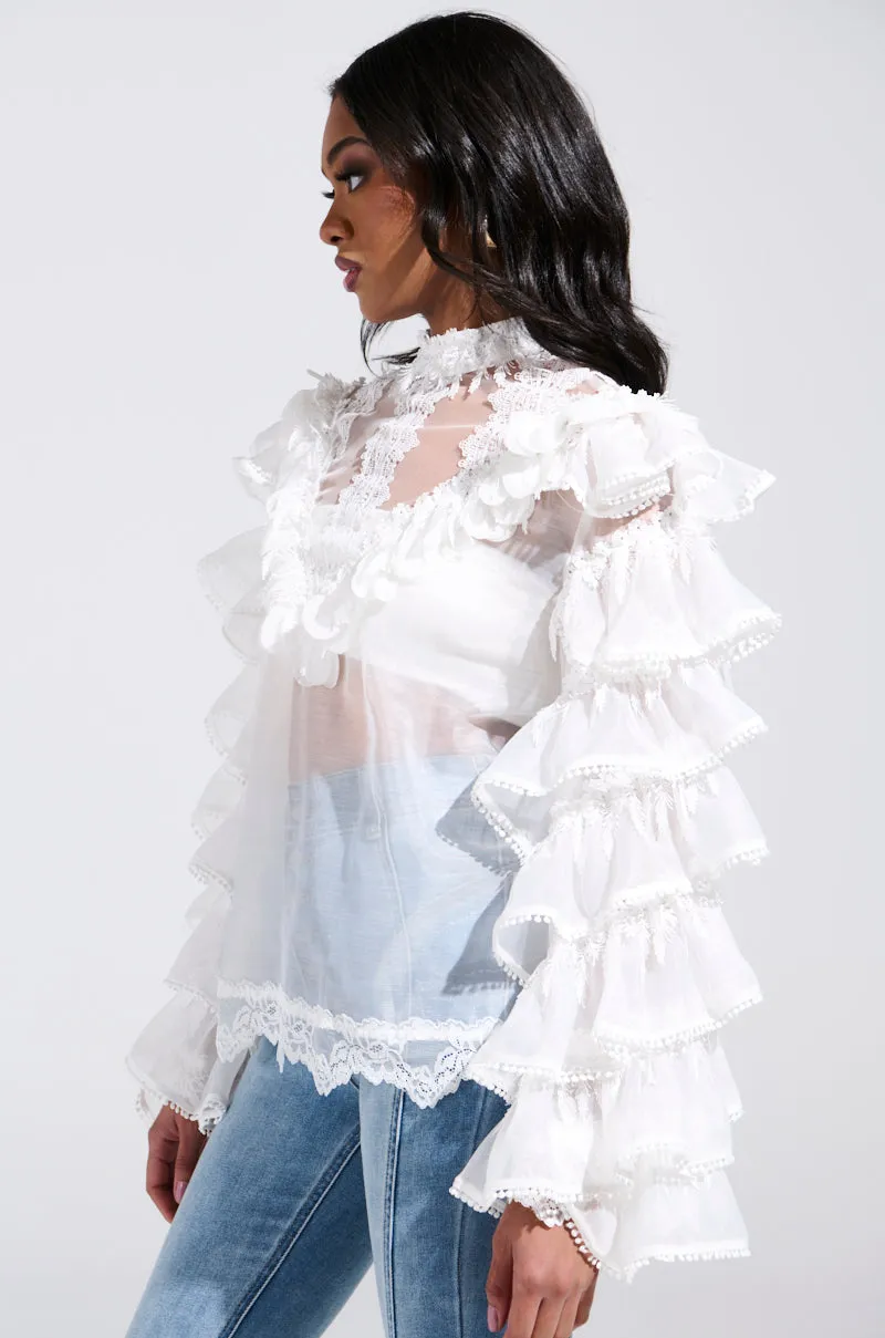 MELODY SHEER LACE LONG SLEEVE BLOUSE