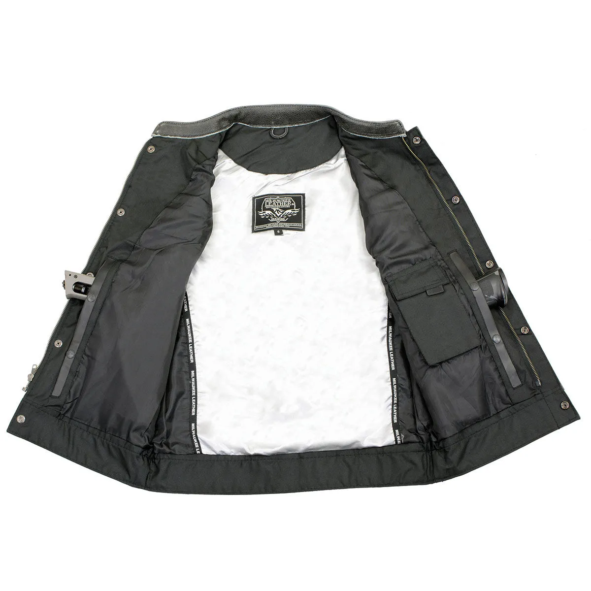 MLM3513 Men's Naked Leather Club Style Vest- Concealed Snaps Zipper Closure Motorcycle Rider Vest