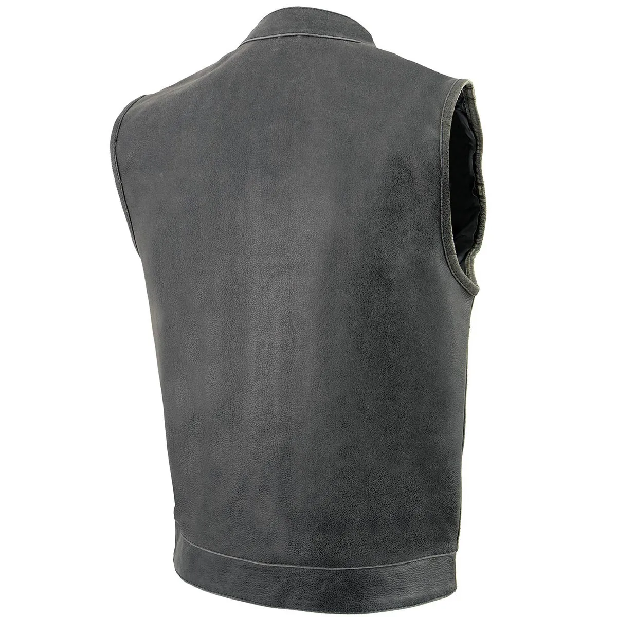 MLM3513 Men's Naked Leather Club Style Vest- Concealed Snaps Zipper Closure Motorcycle Rider Vest