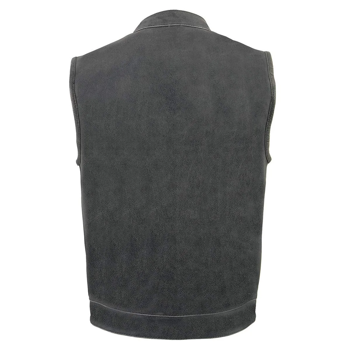 MLM3513 Men's Naked Leather Club Style Vest- Concealed Snaps Zipper Closure Motorcycle Rider Vest