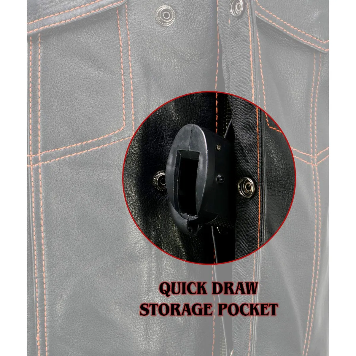 MLM3527 Men's Black 'Paisley' Accented w/ Red Stitching Leather Vest – / Armhole Trim