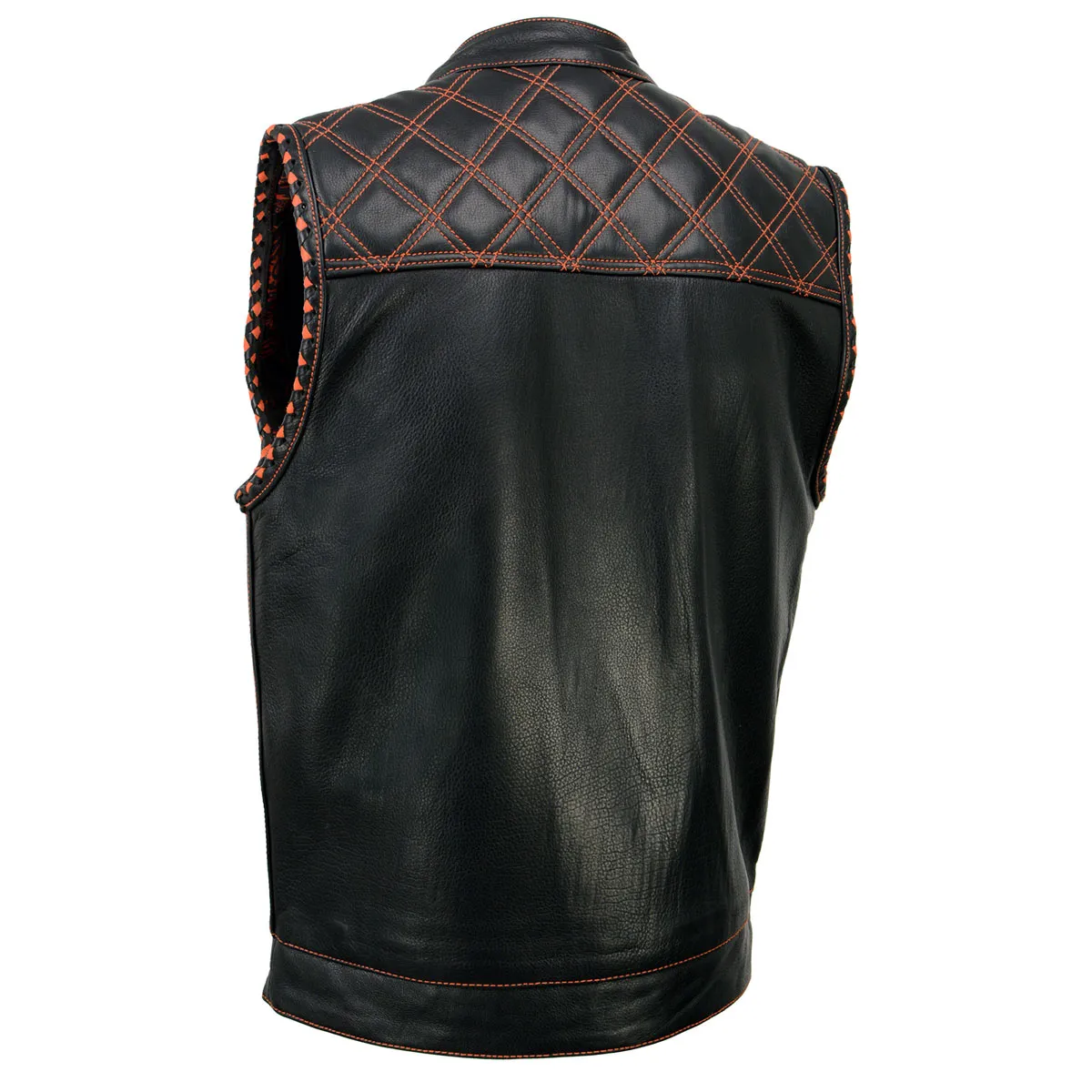 MLM3527 Men's Black 'Paisley' Accented w/ Red Stitching Leather Vest – / Armhole Trim