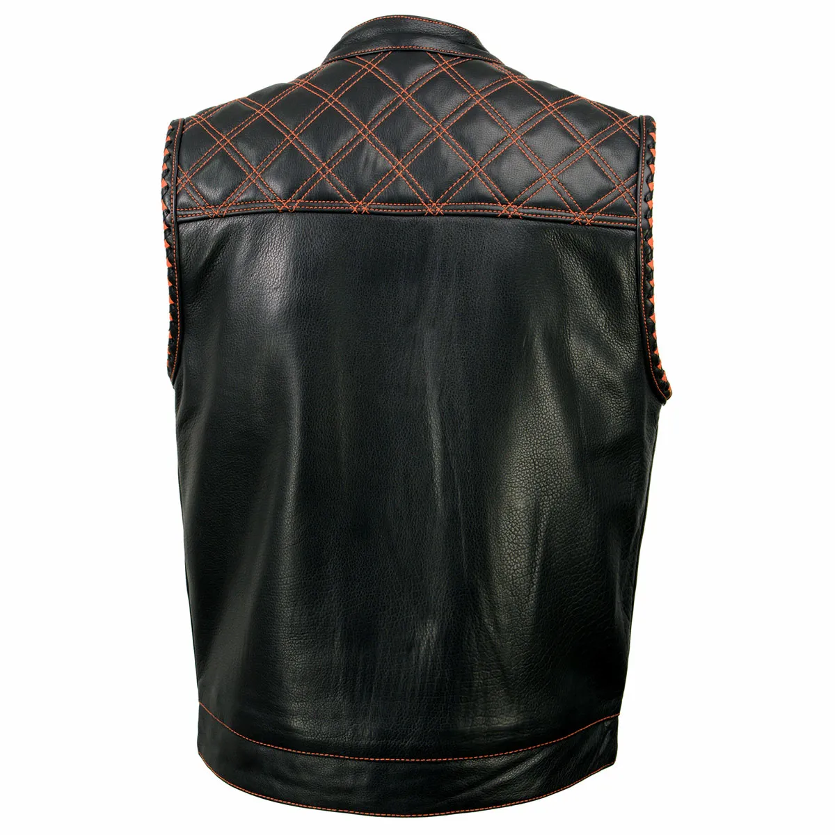 MLM3527 Men's Black 'Paisley' Accented w/ Red Stitching Leather Vest – / Armhole Trim